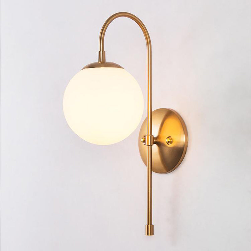 Gold Mini Globe Wall Sconce Light Simple 1-Light Opaline Glass Wall Mount Fixture for Bedroom Clearhalo 'Cast Iron' 'Glass' 'Industrial' 'Modern wall lights' 'Modern' 'Tiffany' 'Traditional wall lights' 'Wall Lamps & Sconces' 'Wall Lights' Lighting' 1936593