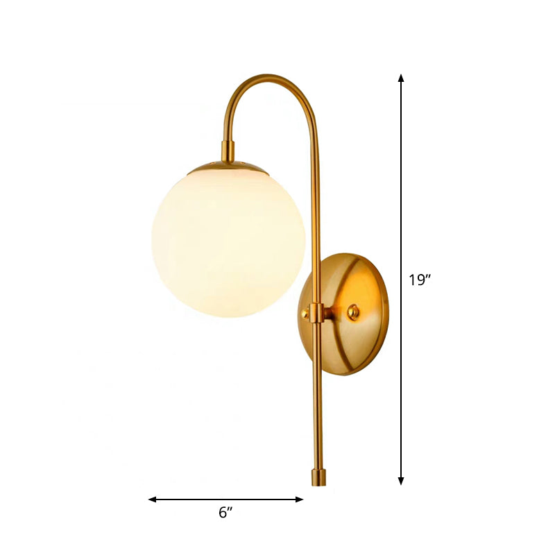 Gold Mini Globe Wall Sconce Light Simple 1-Light Opaline Glass Wall Mount Fixture for Bedroom Clearhalo 'Cast Iron' 'Glass' 'Industrial' 'Modern wall lights' 'Modern' 'Tiffany' 'Traditional wall lights' 'Wall Lamps & Sconces' 'Wall Lights' Lighting' 1936594