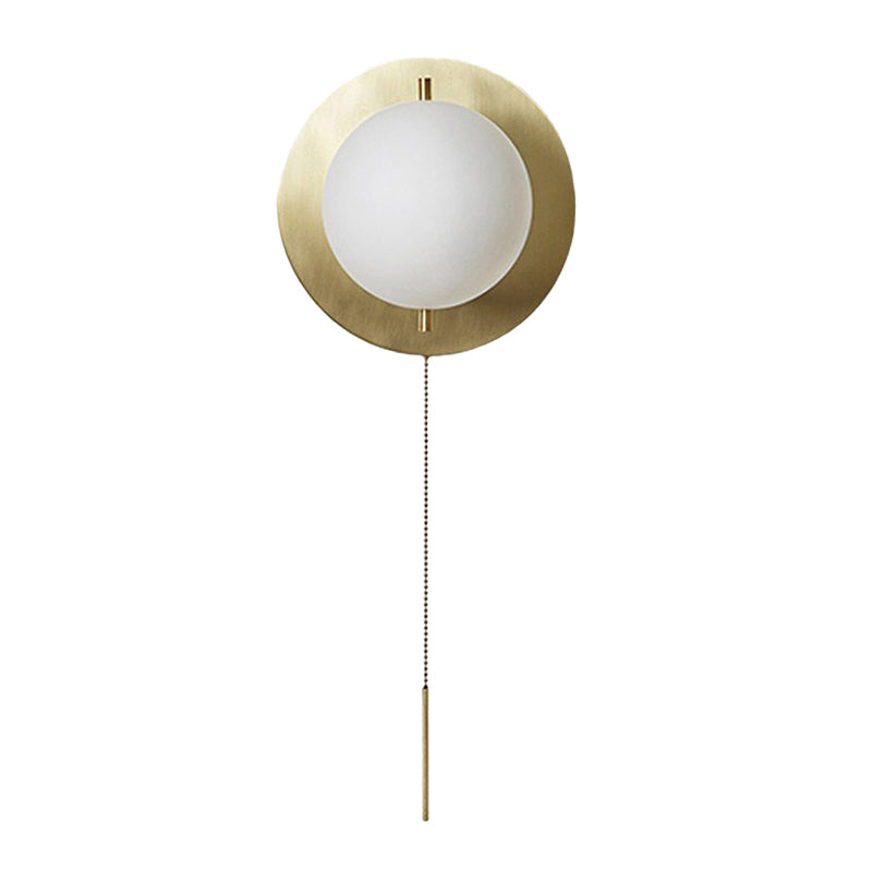 Gold Mini Globe Wall Sconce Light Simple 1-Light Opaline Glass Wall Mount Fixture for Bedroom Gold B Clearhalo 'Cast Iron' 'Glass' 'Industrial' 'Modern wall lights' 'Modern' 'Tiffany' 'Traditional wall lights' 'Wall Lamps & Sconces' 'Wall Lights' Lighting' 1936595