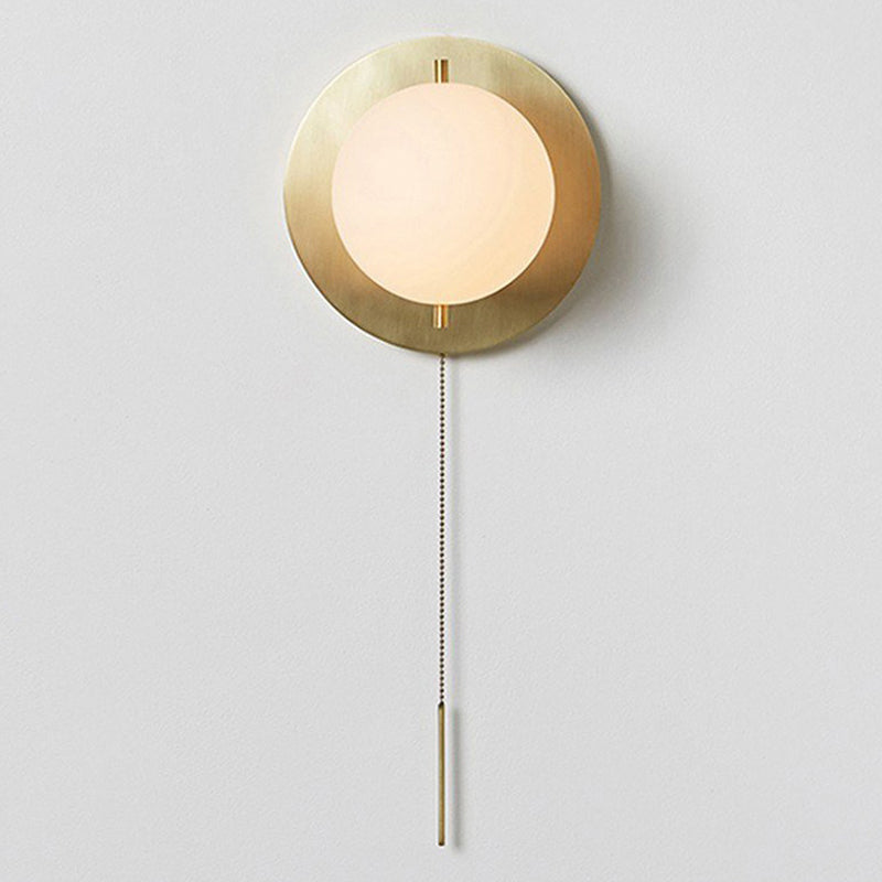 Gold Mini Globe Wall Sconce Light Simple 1-Light Opaline Glass Wall Mount Fixture for Bedroom Clearhalo 'Cast Iron' 'Glass' 'Industrial' 'Modern wall lights' 'Modern' 'Tiffany' 'Traditional wall lights' 'Wall Lamps & Sconces' 'Wall Lights' Lighting' 1936596