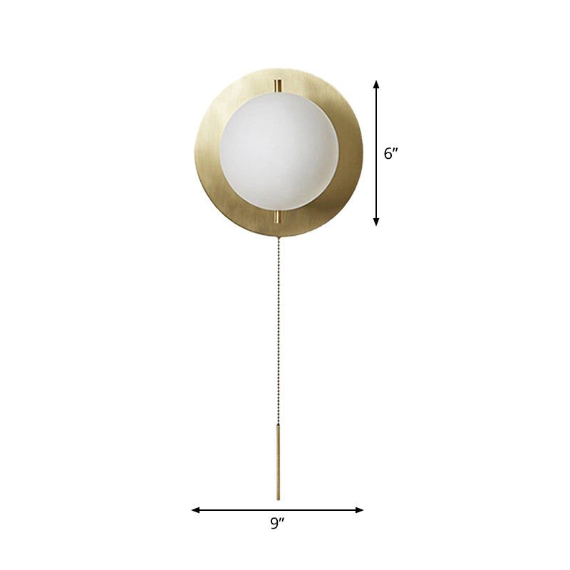 Gold Mini Globe Wall Sconce Light Simple 1-Light Opaline Glass Wall Mount Fixture for Bedroom Clearhalo 'Cast Iron' 'Glass' 'Industrial' 'Modern wall lights' 'Modern' 'Tiffany' 'Traditional wall lights' 'Wall Lamps & Sconces' 'Wall Lights' Lighting' 1936597