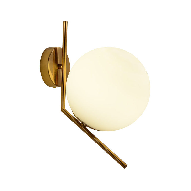 Gold Mini Globe Wall Sconce Light Simple 1-Light Opaline Glass Wall Mount Fixture for Bedroom Clearhalo 'Cast Iron' 'Glass' 'Industrial' 'Modern wall lights' 'Modern' 'Tiffany' 'Traditional wall lights' 'Wall Lamps & Sconces' 'Wall Lights' Lighting' 1936600