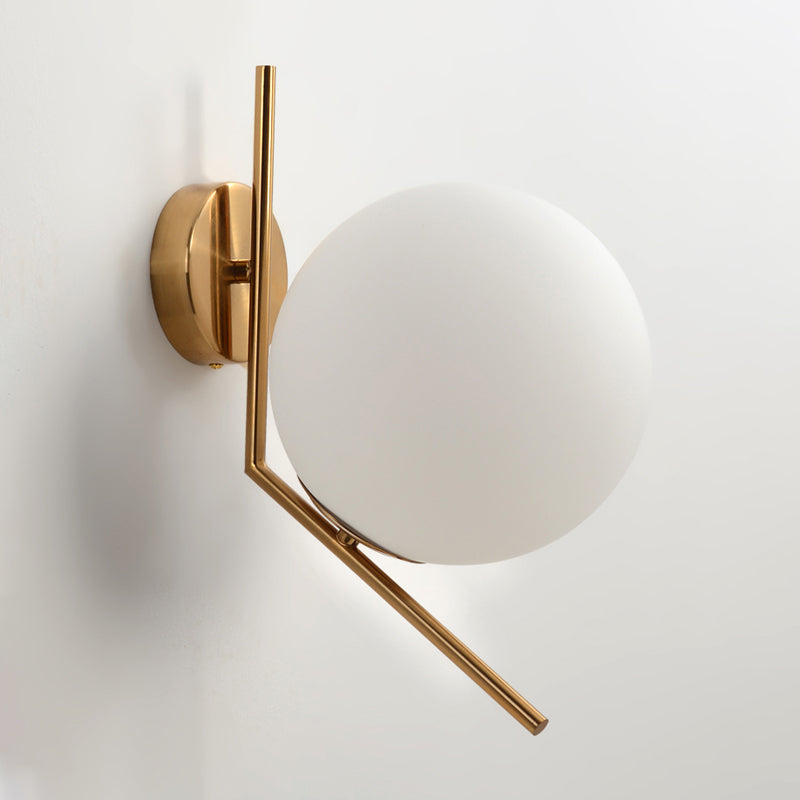 Gold Mini Globe Wall Sconce Light Simple 1-Light Opaline Glass Wall Mount Fixture for Bedroom Clearhalo 'Cast Iron' 'Glass' 'Industrial' 'Modern wall lights' 'Modern' 'Tiffany' 'Traditional wall lights' 'Wall Lamps & Sconces' 'Wall Lights' Lighting' 1936601