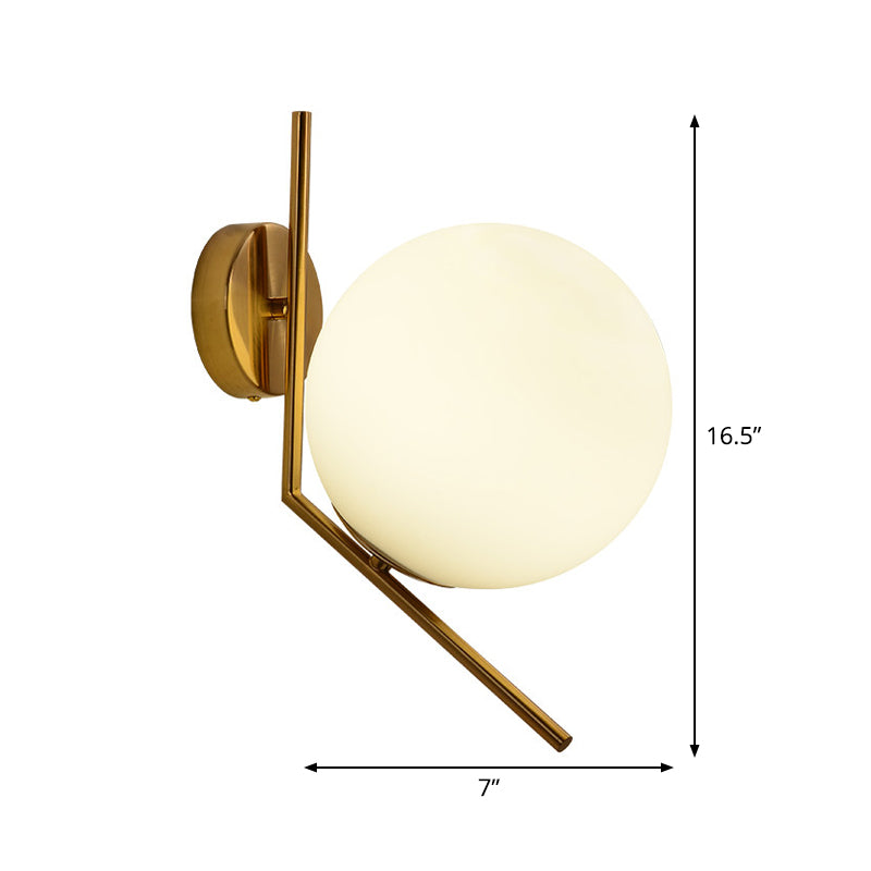 Gold Mini Globe Wall Sconce Light Simple 1-Light Opaline Glass Wall Mount Fixture for Bedroom Clearhalo 'Cast Iron' 'Glass' 'Industrial' 'Modern wall lights' 'Modern' 'Tiffany' 'Traditional wall lights' 'Wall Lamps & Sconces' 'Wall Lights' Lighting' 1936602