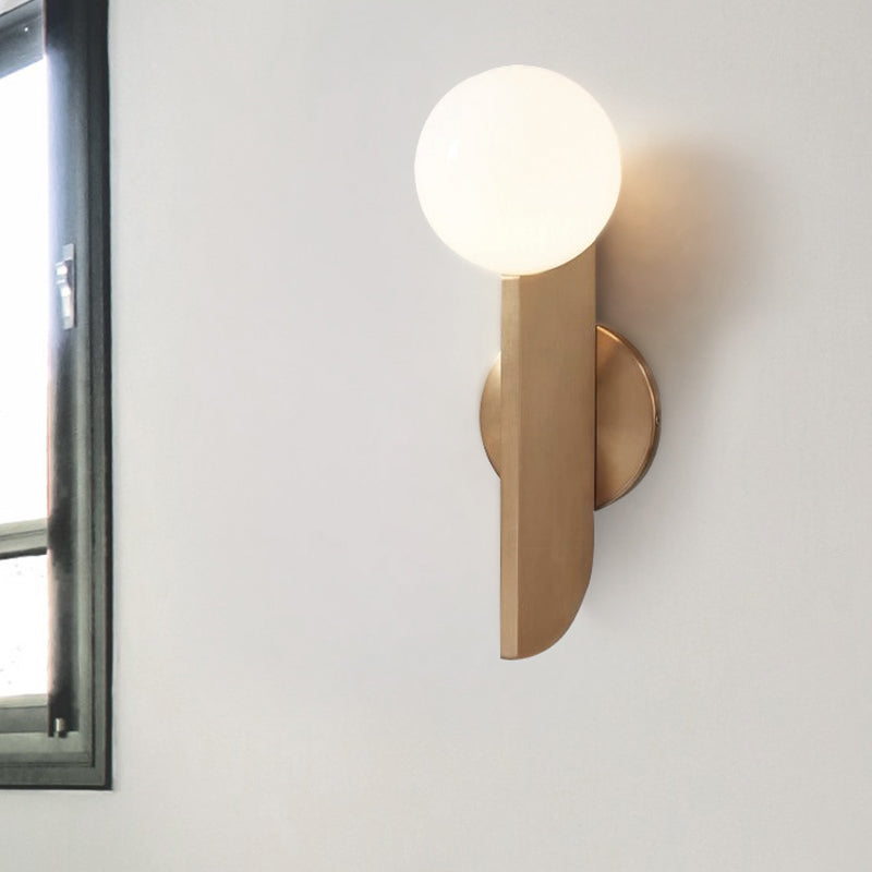Gold Mini Globe Wall Sconce Light Simple 1-Light Opaline Glass Wall Mount Fixture for Bedroom Clearhalo 'Cast Iron' 'Glass' 'Industrial' 'Modern wall lights' 'Modern' 'Tiffany' 'Traditional wall lights' 'Wall Lamps & Sconces' 'Wall Lights' Lighting' 1936604