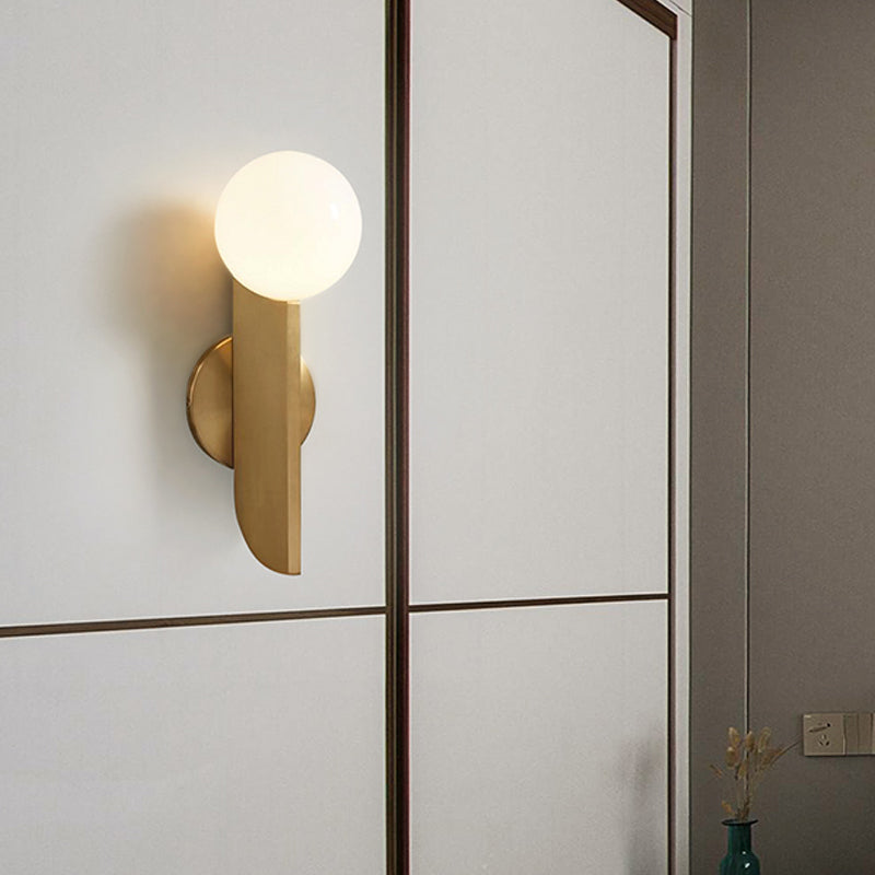 Gold Mini Globe Wall Sconce Light Simple 1-Light Opaline Glass Wall Mount Fixture for Bedroom Clearhalo 'Cast Iron' 'Glass' 'Industrial' 'Modern wall lights' 'Modern' 'Tiffany' 'Traditional wall lights' 'Wall Lamps & Sconces' 'Wall Lights' Lighting' 1936605