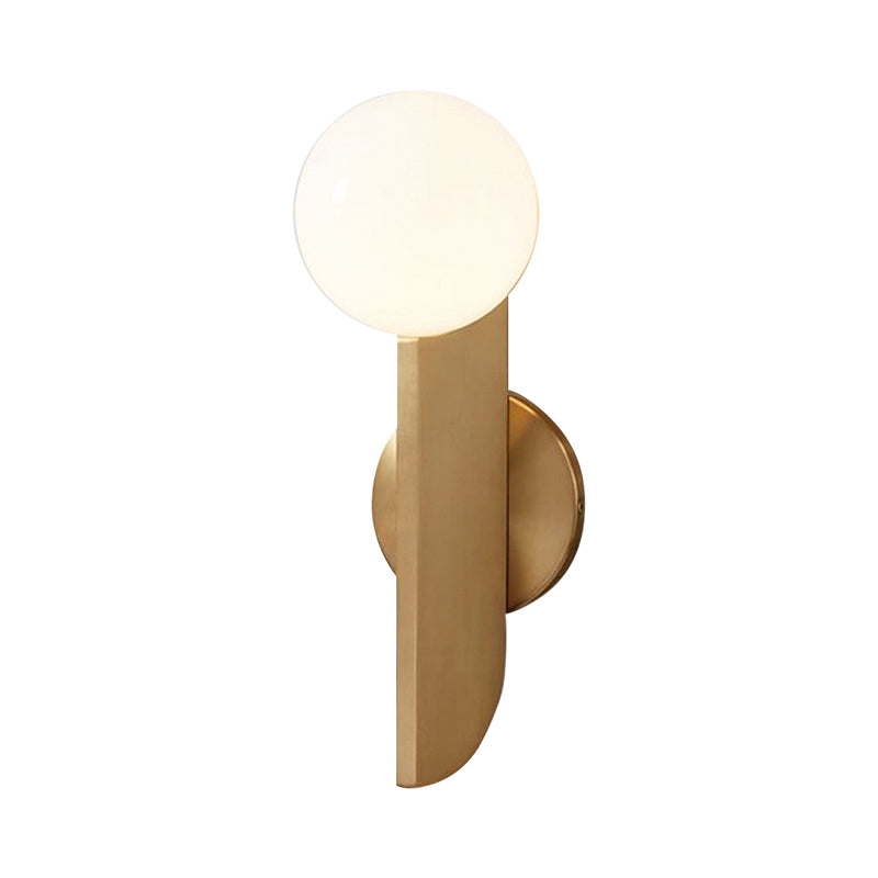 Gold Mini Globe Wall Sconce Light Simple 1-Light Opaline Glass Wall Mount Fixture for Bedroom Clearhalo 'Cast Iron' 'Glass' 'Industrial' 'Modern wall lights' 'Modern' 'Tiffany' 'Traditional wall lights' 'Wall Lamps & Sconces' 'Wall Lights' Lighting' 1936606