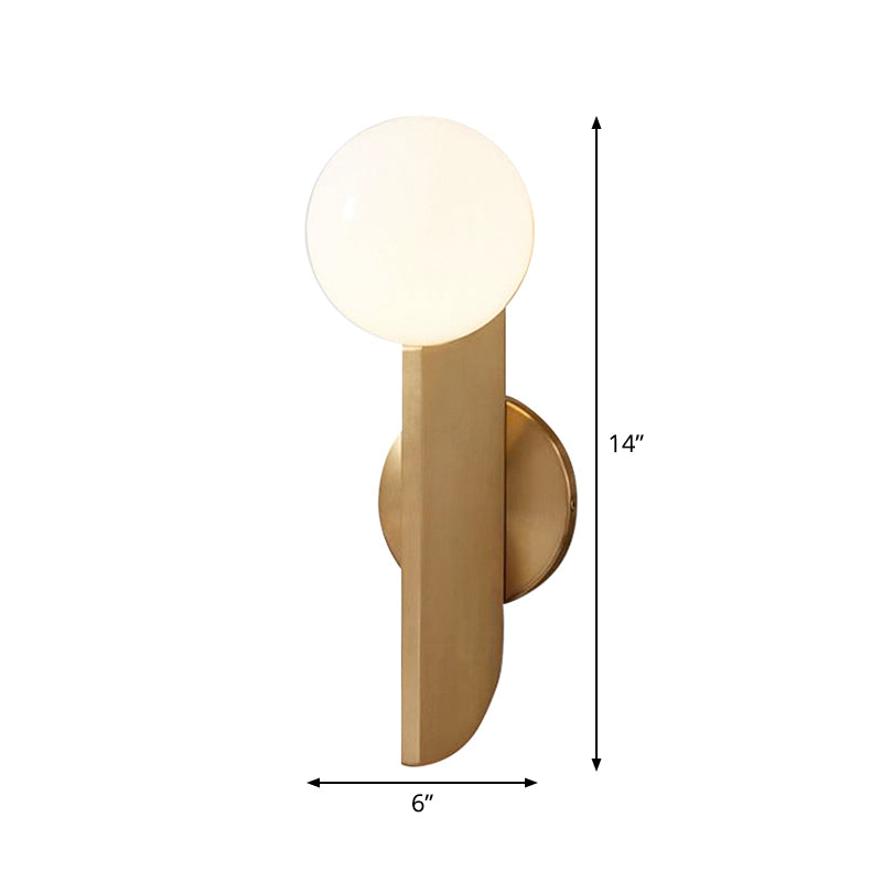 Gold Mini Globe Wall Sconce Light Simple 1-Light Opaline Glass Wall Mount Fixture for Bedroom Clearhalo 'Cast Iron' 'Glass' 'Industrial' 'Modern wall lights' 'Modern' 'Tiffany' 'Traditional wall lights' 'Wall Lamps & Sconces' 'Wall Lights' Lighting' 1936607