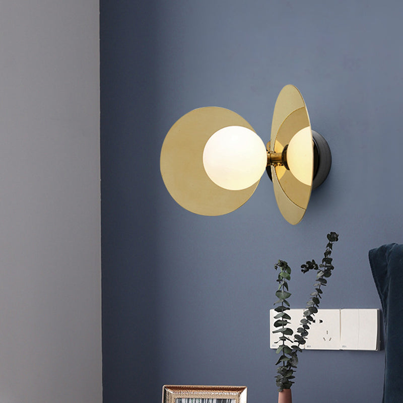 Ball Mini Milk Glass Wall Light Postmodern 1 Bulb Gold Wall Lamp Fixture with Reflective Shields Clearhalo 'Cast Iron' 'Glass' 'Industrial' 'Modern wall lights' 'Modern' 'Tiffany' 'Traditional wall lights' 'Wall Lamps & Sconces' 'Wall Lights' Lighting' 1936609