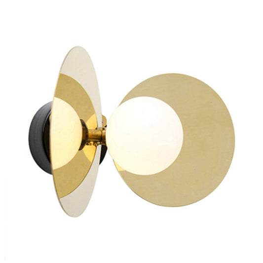 Ball Mini Milk Glass Wall Light Postmodern 1 Bulb Gold Wall Lamp Fixture with Reflective Shields Clearhalo 'Cast Iron' 'Glass' 'Industrial' 'Modern wall lights' 'Modern' 'Tiffany' 'Traditional wall lights' 'Wall Lamps & Sconces' 'Wall Lights' Lighting' 1936612