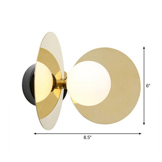 Ball Mini Milk Glass Wall Light Postmodern 1 Bulb Gold Wall Lamp Fixture with Reflective Shields Clearhalo 'Cast Iron' 'Glass' 'Industrial' 'Modern wall lights' 'Modern' 'Tiffany' 'Traditional wall lights' 'Wall Lamps & Sconces' 'Wall Lights' Lighting' 1936613