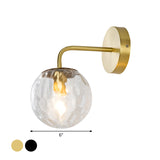 Ball Shaped Wall Lamp Minimalist Clear Rippling Glass 1-Light Bedroom Wall Mounted Lighting with Bent Arm in Black/Gold Clearhalo 'Cast Iron' 'Glass' 'Industrial' 'Modern wall lights' 'Modern' 'Tiffany' 'Traditional wall lights' 'Wall Lamps & Sconces' 'Wall Lights' Lighting' 1936630