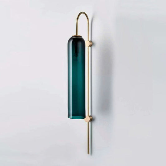 Mid Century Gooseneck Wall Light Sconce Metal 1-Bulb Living Room Wall Lamp in Brass with Elongated Blue Glass Shade Clearhalo 'Cast Iron' 'Glass' 'Industrial' 'Modern wall lights' 'Modern' 'Tiffany' 'Traditional wall lights' 'Wall Lamps & Sconces' 'Wall Lights' Lighting' 1936669