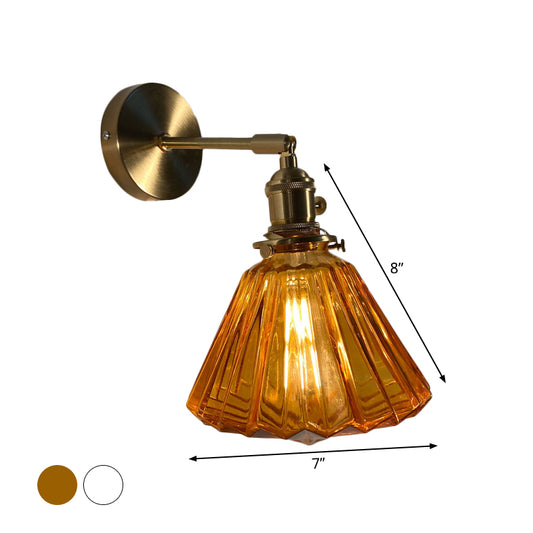 Single-Bulb Bedroom Wall Lamp Postmodern Gold Rotatable Wall Light Sconce with Oval/Diamond/Ruffled Blue/Clear/Green Glass Shade Clearhalo 'Cast Iron' 'Glass' 'Industrial' 'Modern wall lights' 'Modern' 'Tiffany' 'Traditional wall lights' 'Wall Lamps & Sconces' 'Wall Lights' Lighting' 1936688