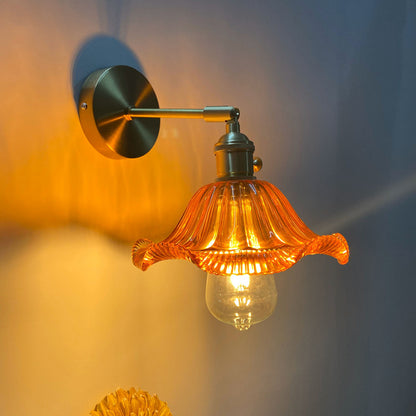 Single-Bulb Bedroom Wall Lamp Postmodern Gold Rotatable Wall Light Sconce with Oval/Diamond/Ruffled Blue/Clear/Green Glass Shade Gold D Clearhalo 'Cast Iron' 'Glass' 'Industrial' 'Modern wall lights' 'Modern' 'Tiffany' 'Traditional wall lights' 'Wall Lamps & Sconces' 'Wall Lights' Lighting' 1936691
