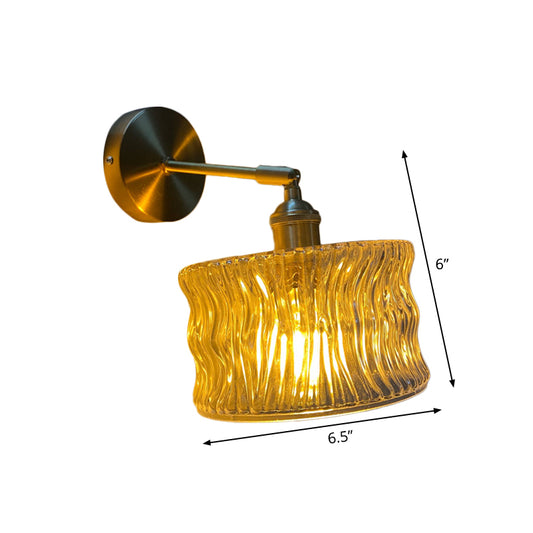 Single-Bulb Bedroom Wall Lamp Postmodern Gold Rotatable Wall Light Sconce with Oval/Diamond/Ruffled Blue/Clear/Green Glass Shade Clearhalo 'Cast Iron' 'Glass' 'Industrial' 'Modern wall lights' 'Modern' 'Tiffany' 'Traditional wall lights' 'Wall Lamps & Sconces' 'Wall Lights' Lighting' 1936699