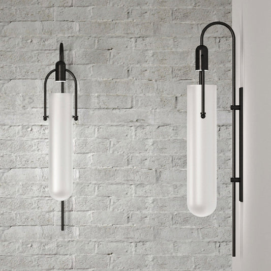Elongated Dome/Tube/Tapered Wall Light Postmodern Smoke Grey/Green/White Glass 1 Head Living Room Wall Hanging Lamp in Gold/Black White Clearhalo 'Cast Iron' 'Glass' 'Industrial' 'Modern wall lights' 'Modern' 'Tiffany' 'Traditional wall lights' 'Wall Lamps & Sconces' 'Wall Lights' Lighting' 1936710