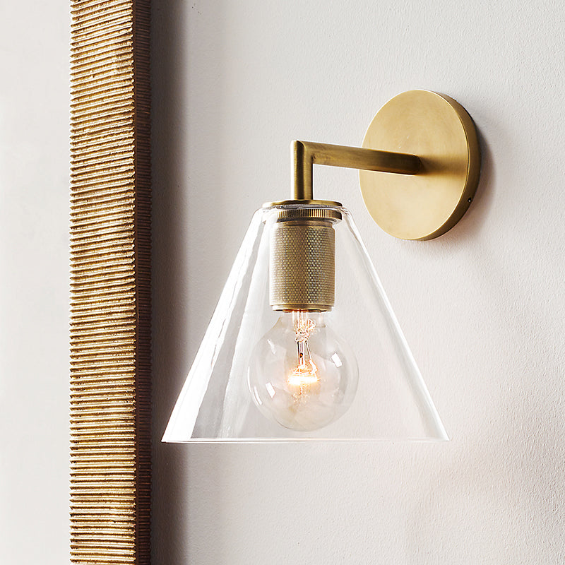 Bronze Armed Wall Sconce Light Postmodern Single Metal/Clear Glass Wall Lamp with/without Disc/Sphere/Cone Shade Bronze B Clearhalo 'Cast Iron' 'Glass' 'Industrial' 'Modern wall lights' 'Modern' 'Tiffany' 'Traditional wall lights' 'Wall Lamps & Sconces' 'Wall Lights' Lighting' 1936759