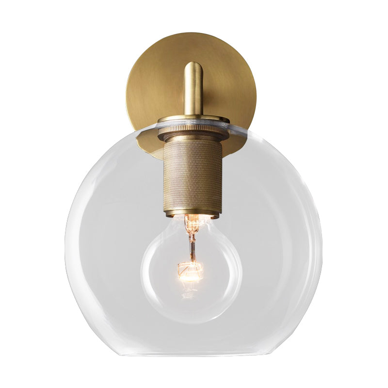 Bronze Armed Wall Sconce Light Postmodern Single Metal/Clear Glass Wall Lamp with/without Disc/Sphere/Cone Shade Bronze A Clearhalo 'Cast Iron' 'Glass' 'Industrial' 'Modern wall lights' 'Modern' 'Tiffany' 'Traditional wall lights' 'Wall Lamps & Sconces' 'Wall Lights' Lighting' 1936763