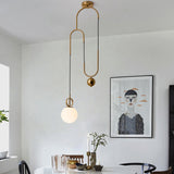 Opaline Glass Ball Shade Pendant Light Kit Postmodern 1-Light Hanging Lamp with Pulley in Gold Clearhalo 'Ceiling Lights' 'Modern Pendants' 'Modern' 'Pendant Lights' 'Pendants' Lighting' 1936825
