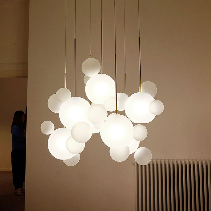 Bubble Hanging Pendant Light Modern Mouth Blown White Glass 5-Bulb Cafe House Ceiling Suspension Lamp White Clearhalo 'Ceiling Lights' 'Modern Pendants' 'Modern' 'Pendant Lights' 'Pendants' Lighting' 1936945