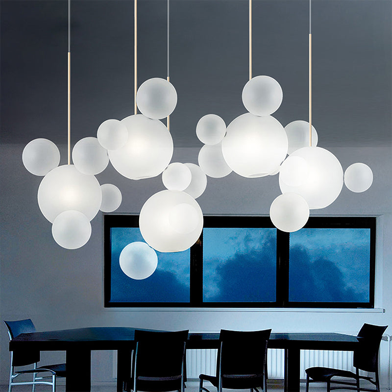 Bubble Hanging Pendant Light Modern Mouth Blown White Glass 5-Bulb Cafe House Ceiling Suspension Lamp Clearhalo 'Ceiling Lights' 'Modern Pendants' 'Modern' 'Pendant Lights' 'Pendants' Lighting' 1936946