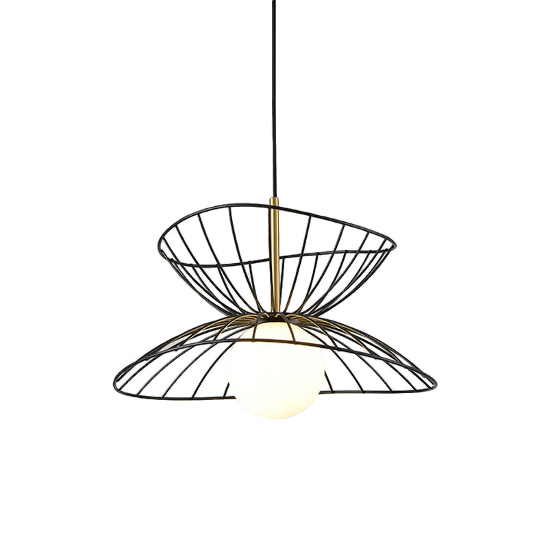 Black/Gold Double-Flared Pendulum Light Modern 1 Head Metal Ceiling Pendant Lamp with Ball Opal Glass Bottom Clearhalo 'Ceiling Lights' 'Modern Pendants' 'Modern' 'Pendant Lights' 'Pendants' Lighting' 1936957