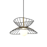 Black/Gold Double-Flared Pendulum Light Modern 1 Head Metal Ceiling Pendant Lamp with Ball Opal Glass Bottom Clearhalo 'Ceiling Lights' 'Modern Pendants' 'Modern' 'Pendant Lights' 'Pendants' Lighting' 1936957