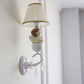 Modern Tapered Shade Wall Light with Doll Deco and Crystal 1 Light Fabric Sconce Lamp in White for Hallway Clearhalo 'Wall Lamps & Sconces' 'Wall Lights' Lighting' 193696