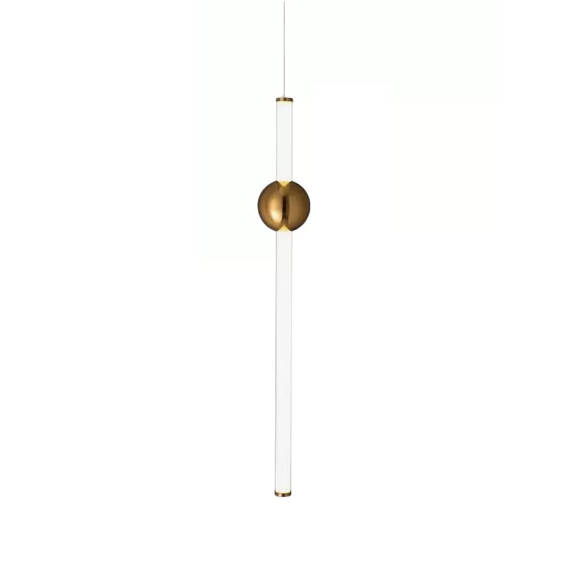 1-Head Bedside Drop Pendant Postmodern Gold/Clear Hanging Light with Tubular Frosted White Glass Shade Clearhalo 'Ceiling Lights' 'Modern Pendants' 'Modern' 'Pendant Lights' 'Pendants' Lighting' 1937024