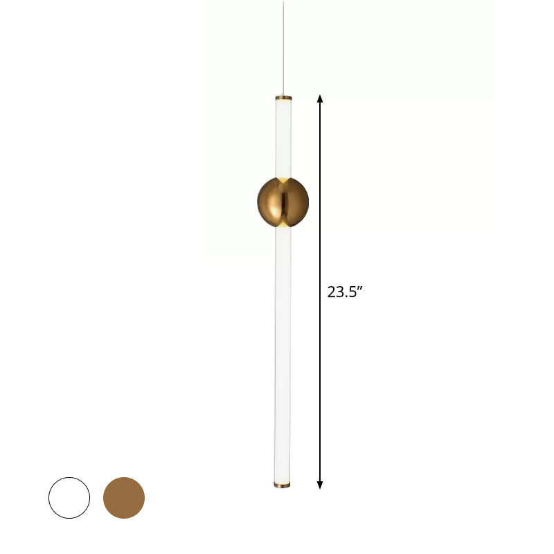 1-Head Bedside Drop Pendant Postmodern Gold/Clear Hanging Light with Tubular Frosted White Glass Shade Clearhalo 'Ceiling Lights' 'Modern Pendants' 'Modern' 'Pendant Lights' 'Pendants' Lighting' 1937025