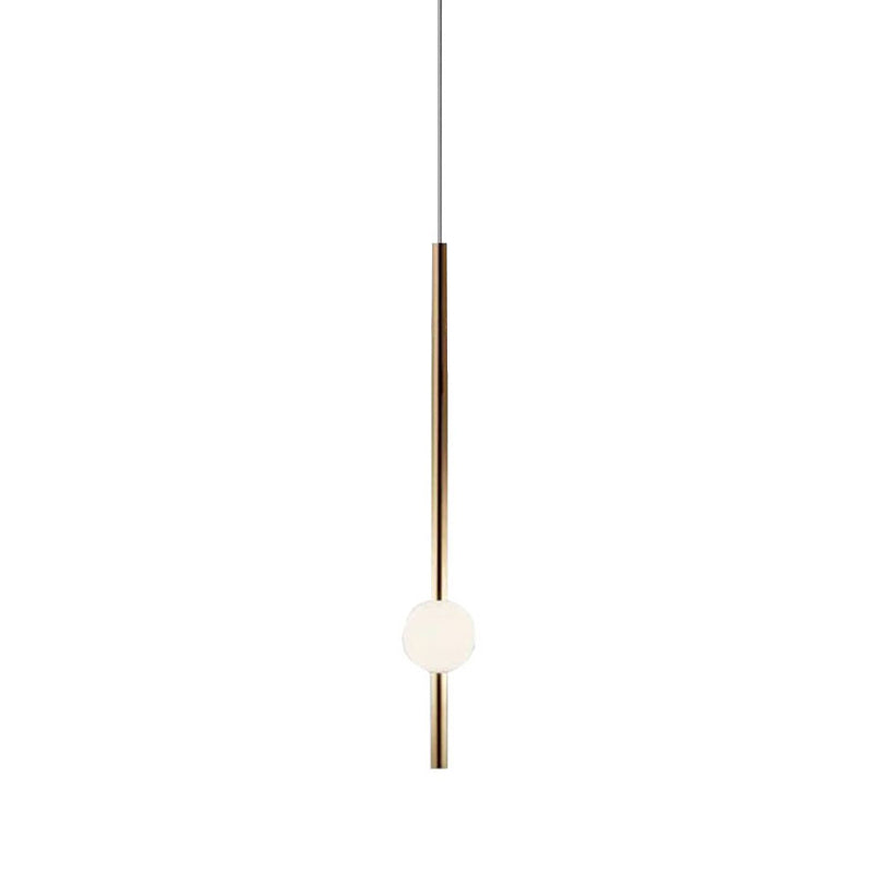 1-Head Bedside Drop Pendant Postmodern Gold/Clear Hanging Light with Tubular Frosted White Glass Shade Clearhalo 'Ceiling Lights' 'Modern Pendants' 'Modern' 'Pendant Lights' 'Pendants' Lighting' 1937027