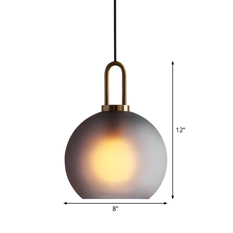 Frosted Smoky Grey Glass Sphere Pendant Modern Single-Bulb Brass Ceiling Hang Light with Handle, 8"/10"/12" Wide Clearhalo 'Ceiling Lights' 'Modern Pendants' 'Modern' 'Pendant Lights' 'Pendants' Lighting' 1937066