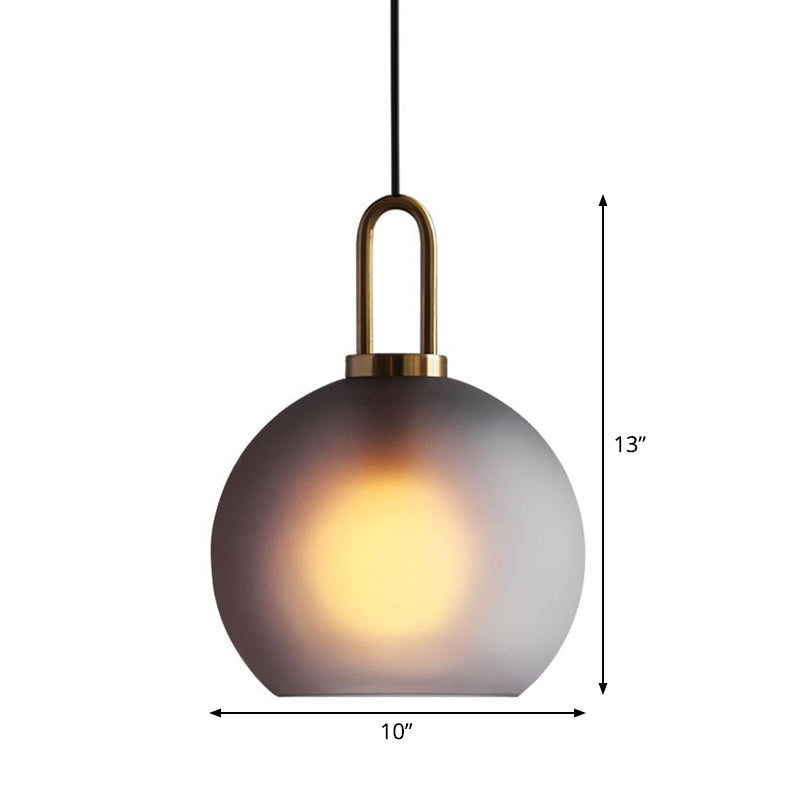 Frosted Smoky Grey Glass Sphere Pendant Modern Single-Bulb Brass Ceiling Hang Light with Handle, 8"/10"/12" Wide Clearhalo 'Ceiling Lights' 'Modern Pendants' 'Modern' 'Pendant Lights' 'Pendants' Lighting' 1937067