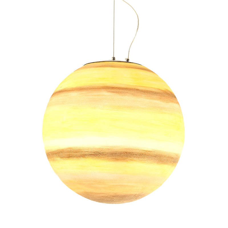 Kids Saturn/Earth Sphere Pendulum Light Blue/Yellow Glass Single-Bulb Bedroom Hanging Lamp, 8"/12"/16" Dia Clearhalo 'Ceiling Lights' 'Modern Pendants' 'Modern' 'Pendant Lights' 'Pendants' Lighting' 1937078
