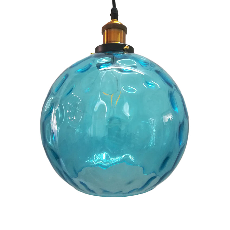 Blue Rippled Glass Ball Hanging Light Modern 1 Light 8"/10"/12" W Brass Ceiling Suspension Lamp Clearhalo 'Ceiling Lights' 'Glass shade' 'Glass' 'Modern Pendants' 'Modern' 'Pendant Lights' 'Pendants' Lighting' 1937083