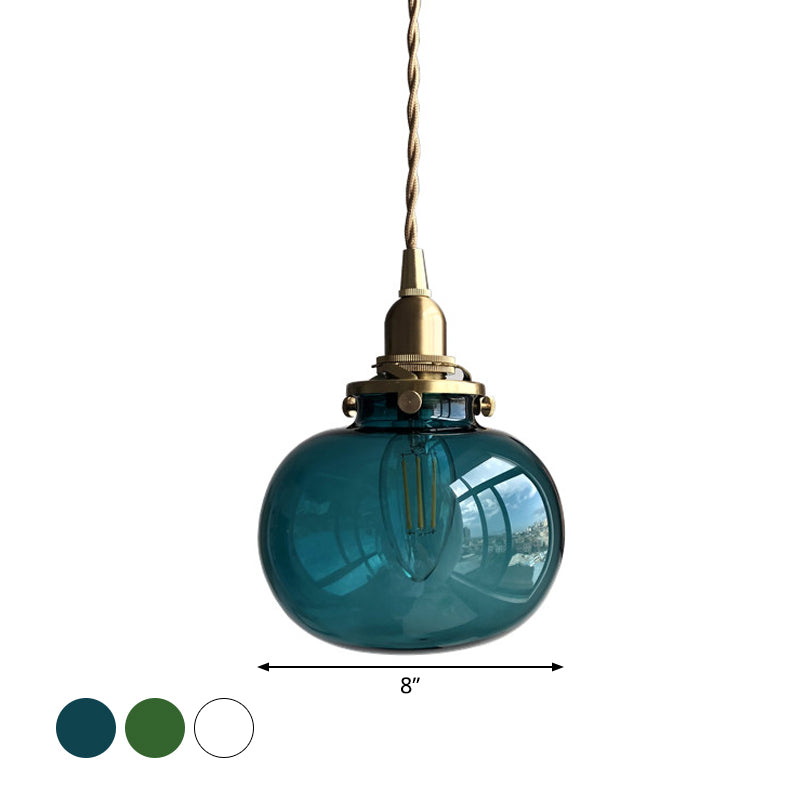 Elliptical Pendant Lighting Fixture Modern Blue/Clear/Green Glass 1 Head Dining Room Ceiling Hang Lamp in Brass Clearhalo 'Ceiling Lights' 'Glass shade' 'Glass' 'Modern Pendants' 'Modern' 'Pendant Lights' 'Pendants' Lighting' 1937090