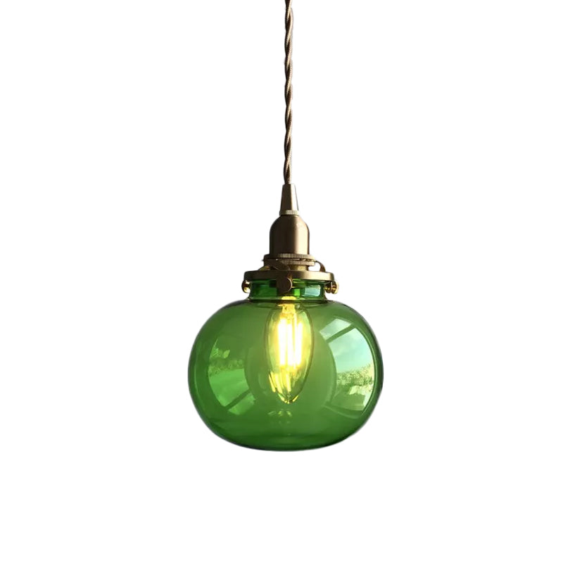 Elliptical Pendant Lighting Fixture Modern Blue/Clear/Green Glass 1 Head Dining Room Ceiling Hang Lamp in Brass Clearhalo 'Ceiling Lights' 'Glass shade' 'Glass' 'Modern Pendants' 'Modern' 'Pendant Lights' 'Pendants' Lighting' 1937092