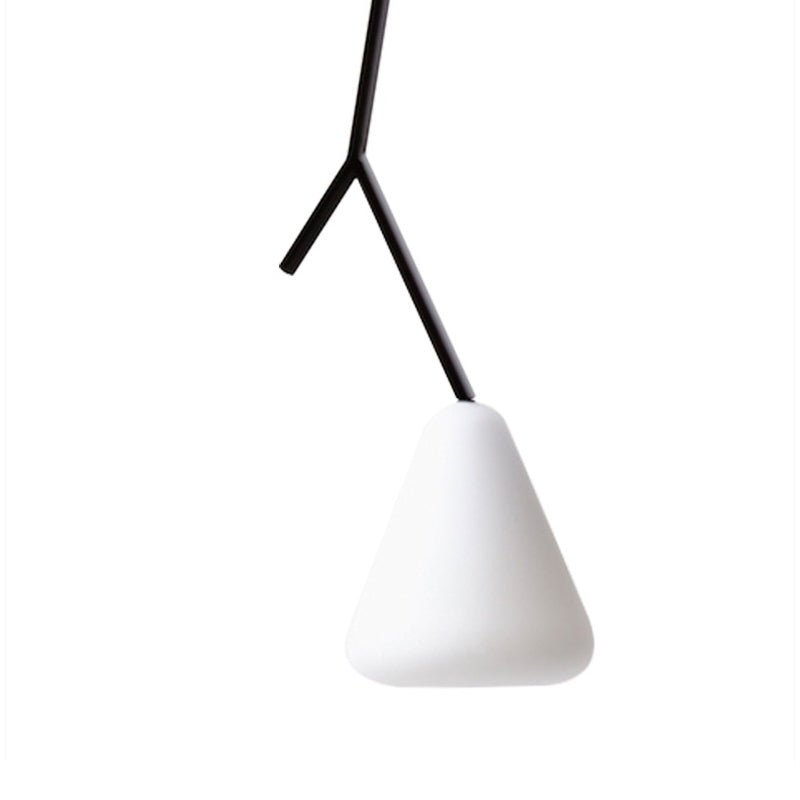 Black Branchlet Down Lighting Pendant Nordic 1 Bulb Metal Suspended Lighting Fixture with Conical Blue/Black/White Glass Shade White Clearhalo 'Ceiling Lights' 'Glass shade' 'Glass' 'Modern Pendants' 'Modern' 'Pendant Lights' 'Pendants' Lighting' 1937113