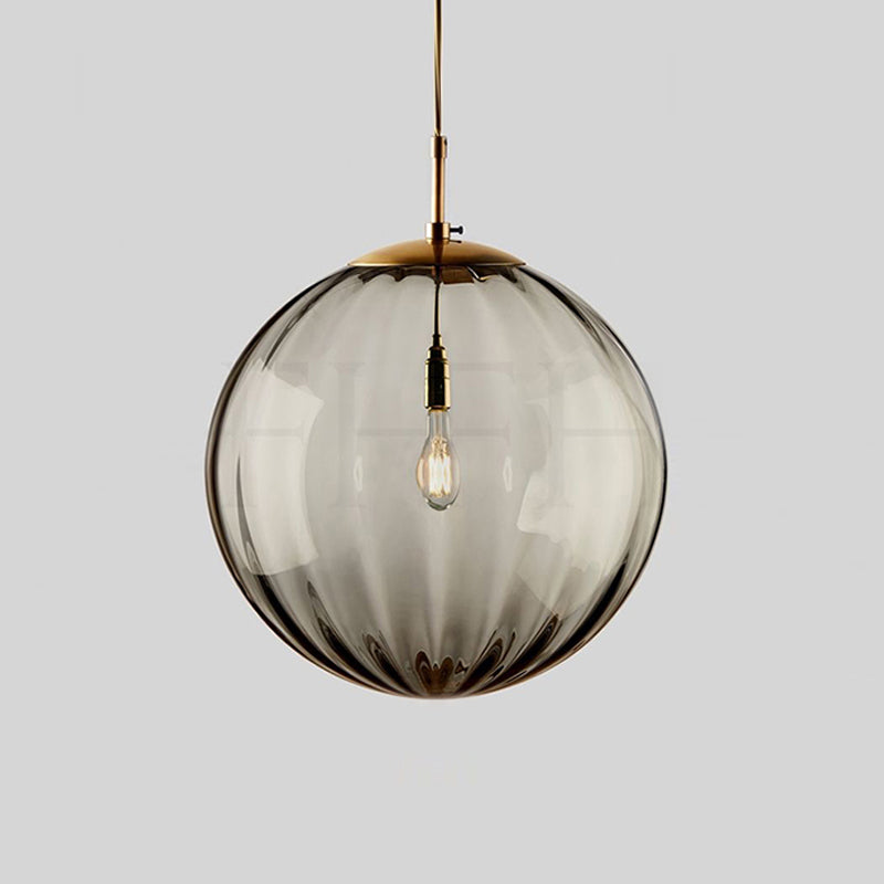 Globe Bedside Pendulum Light Blue/Smoke Grey/Purple Glass 1 Bulb Postmodern Ceiling Pendant Lamp in Black Clearhalo 'Ceiling Lights' 'Glass shade' 'Glass' 'Modern Pendants' 'Modern' 'Pendant Lights' 'Pendants' Lighting' 1937134
