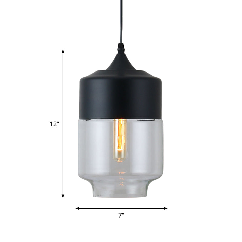 1 Light Restaurant Down Lighting Modern Black Pendant Lamp with Jar Clear Glass Shade Clearhalo 'Ceiling Lights' 'Modern Pendants' 'Modern' 'Pendant Lights' 'Pendants' Lighting' 1937139