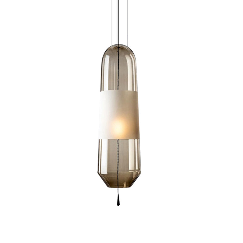 1 Bulb Bedroom Down Lighting Postmodern Black Hanging Pendant with Capsule Clear/Smoke/Amber Glass Shade Clearhalo 'Ceiling Lights' 'Glass shade' 'Glass' 'Modern Pendants' 'Modern' 'Pendant Lights' 'Pendants' Lighting' 1937238