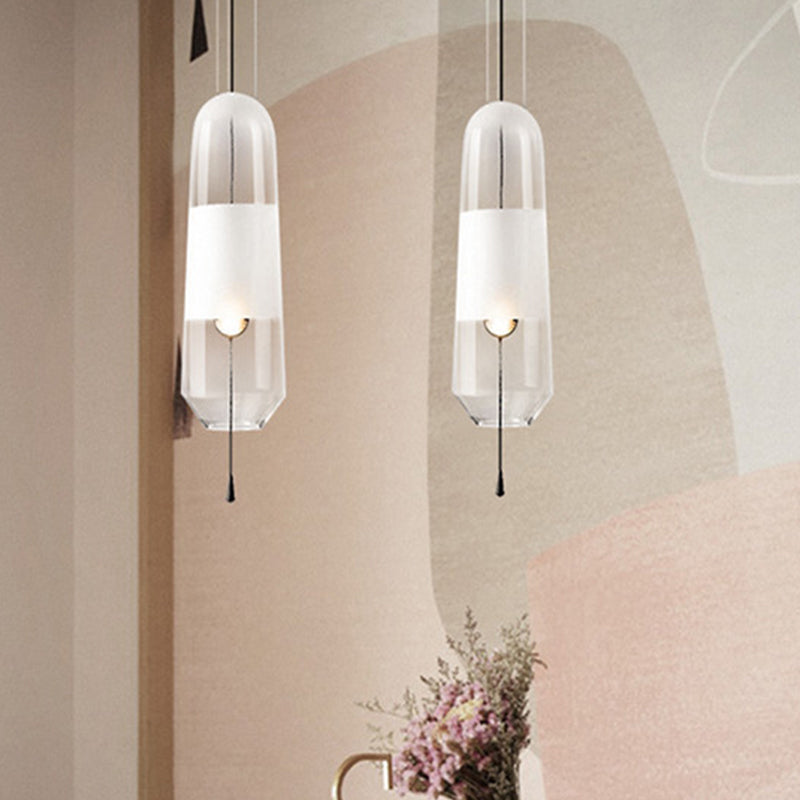 1 Bulb Bedroom Down Lighting Postmodern Black Hanging Pendant with Capsule Clear/Smoke/Amber Glass Shade Clearhalo 'Ceiling Lights' 'Glass shade' 'Glass' 'Modern Pendants' 'Modern' 'Pendant Lights' 'Pendants' Lighting' 1937240