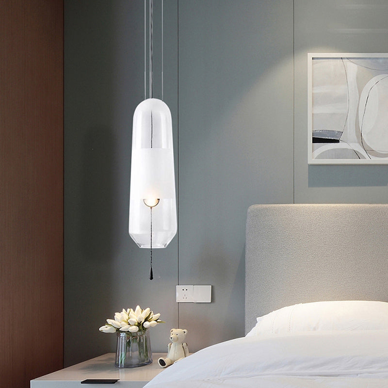 1 Bulb Bedroom Down Lighting Postmodern Black Hanging Pendant with Capsule Clear/Smoke/Amber Glass Shade Clearhalo 'Ceiling Lights' 'Glass shade' 'Glass' 'Modern Pendants' 'Modern' 'Pendant Lights' 'Pendants' Lighting' 1937241