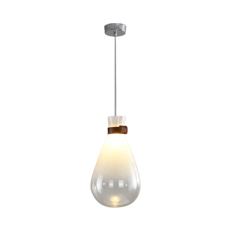 Droplet Kitchen Bar Drop Pendant Smoke Grey/White Ombre Glass 1 Head Modern Hanging Lamp with Leather Neck Strap, 7"/8.5" W Clearhalo 'Ceiling Lights' 'Glass shade' 'Glass' 'Modern Pendants' 'Modern' 'Pendant Lights' 'Pendants' Lighting' 1937246