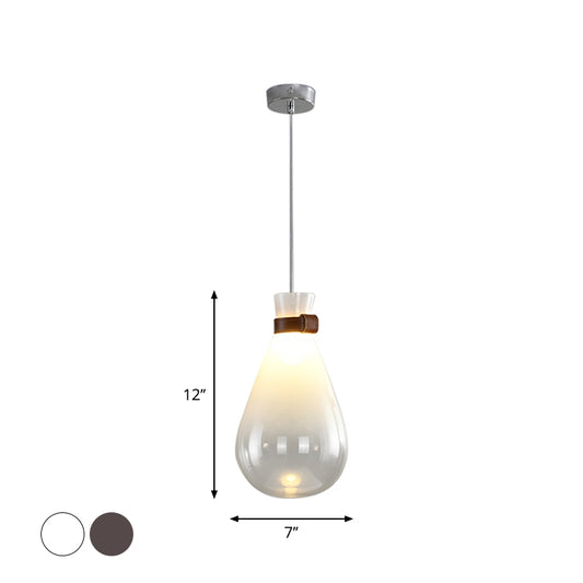 Droplet Kitchen Bar Drop Pendant Smoke Grey/White Ombre Glass 1 Head Modern Hanging Lamp with Leather Neck Strap, 7"/8.5" W Clearhalo 'Ceiling Lights' 'Glass shade' 'Glass' 'Modern Pendants' 'Modern' 'Pendant Lights' 'Pendants' Lighting' 1937247