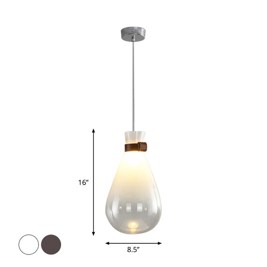 Droplet Kitchen Bar Drop Pendant Smoke Grey/White Ombre Glass 1 Head Modern Hanging Lamp with Leather Neck Strap, 7"/8.5" W Clearhalo 'Ceiling Lights' 'Glass shade' 'Glass' 'Modern Pendants' 'Modern' 'Pendant Lights' 'Pendants' Lighting' 1937248