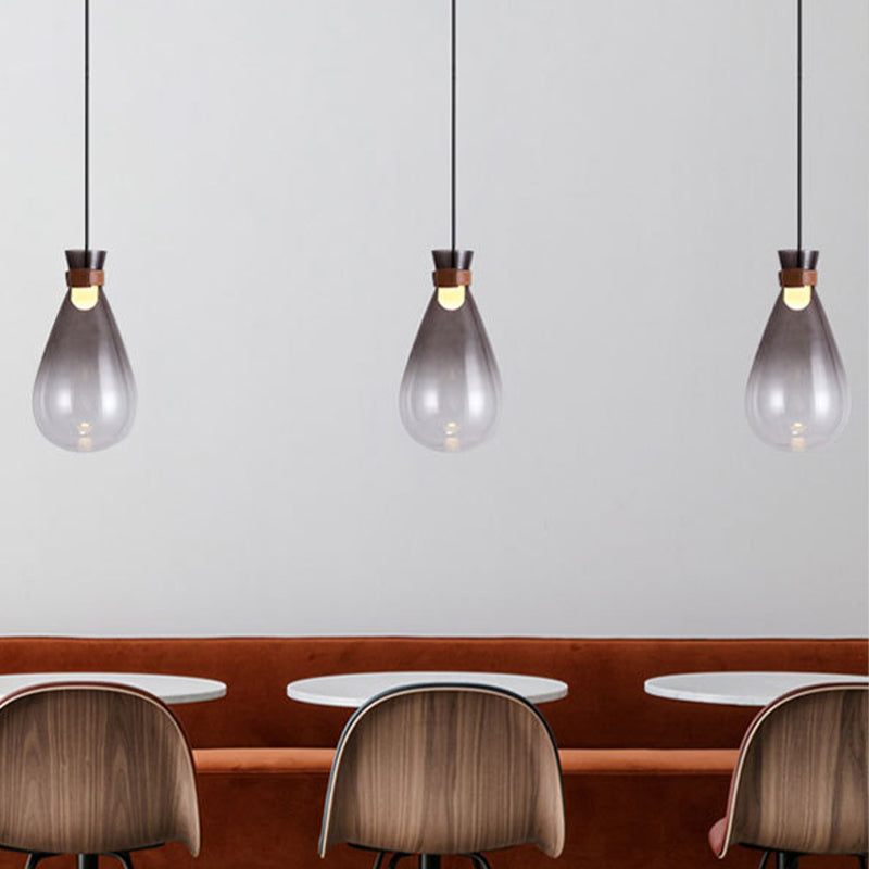 Droplet Kitchen Bar Drop Pendant Smoke Grey/White Ombre Glass 1 Head Modern Hanging Lamp with Leather Neck Strap, 7"/8.5" W Clearhalo 'Ceiling Lights' 'Glass shade' 'Glass' 'Modern Pendants' 'Modern' 'Pendant Lights' 'Pendants' Lighting' 1937250