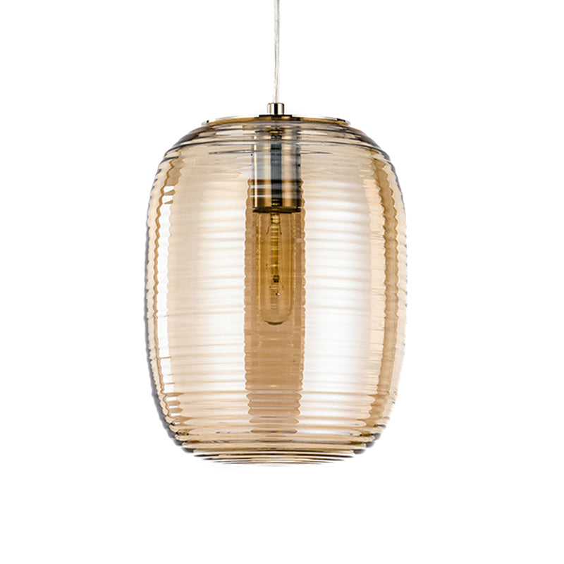 Oval Ceiling Hanging Lantern Modern Amber/Smoke Grey Ribbed Glass 1-Light Dining Room Pendant Light Fixture Clearhalo 'Ceiling Lights' 'Glass shade' 'Glass' 'Modern Pendants' 'Modern' 'Pendant Lights' 'Pendants' Lighting' 1937260