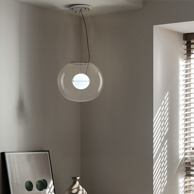 Postmodern Double Globe Hanging Light White/Red/Smoke Grey Glass 1 Bulb Kitchen Pendant Lamp with Exterior Acrylic Shade, 12"/16" W Clearhalo 'Ceiling Lights' 'Glass shade' 'Glass' 'Modern Pendants' 'Modern' 'Pendant Lights' 'Pendants' Lighting' 1937269